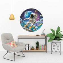 KOSS Dijital Pastel Renklerde Astronot ve Gezegenler Yuvarlak Sticker, Yuvarlak Sticker, Çocuk Odası Duvar Dekoru