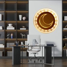 KOSS Dijital Sarı Renkli Yarım Ay Desenli Yuvarlak Sticker, Yuvarlak Şekilli Duvar Stickerı, Dekoratif Sticker