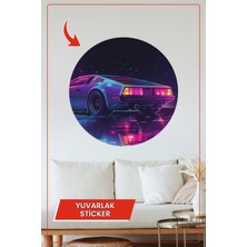 KOSS Dijital Retro Spor Araba Neon Işıklı Gece Tasarımlı Yuvarlak Sticker Dekoratif Çıkartma Ev Ofis Duvar Dekoru