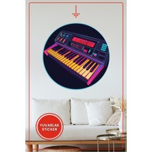 KOSS Dijital Retro Synthesizer Yuvarlak Sticker Neon Tasarım Dekoratif Çıkartma Ev Ofis Duvar Dekoru