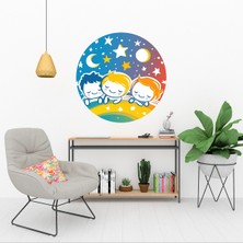 KOSS Dijital Animasyon Sevimli Çocuklar Yuvarlak Sticker, Yuvarlak Şekilli Sticker, Çocuk Odası Duvar Dekoru