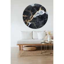 KOSS Dijital Siyah Mermer Deseni Yuvarlak Sticker, Yuvarlak Şekilli Sticker, Modern Mermer Duvar Dekoru