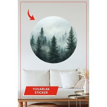KOSS Dijital Sisli Çam Ormanı Temalı Yuvarlak Sticker Huzurlu Doğa Görünümlü Duvar Dekoru