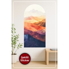 KOSS Dijital Oval Şekilli Dağ Manzara Sticker Turuncu Mavi Mor Tonlarda Sanatsal Duvar Dekoru