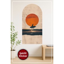 KOSS Dijital Oval Şekilli Manzara Sticker Sörfçü ve Gün Batımı Temalı Duvar Sticker