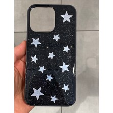 Iphone 14 Pro Max Uyumlu Yıldız Desenli Epoksi Kılıf Simli Parıltılı Silikon Telefon Kılıfı