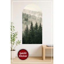 KOSS Dijital Oval Şekilli Manzara Sticker Sisli Orman Temalı Fotoğrafik Duvar Sticker