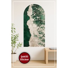KOSS Dijital Oval Şekilli Sahil Manzaralı Sticker Yeşil Beyaz Tonlu Dalga Efektli Dekoratif Duvar Sticker