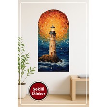 KOSS Dijital Oval Şekilli Mozaik Desenli Deniz Feneri Dekoratif Duvar Sticker Ev Ofis Salon Hol Için Süs