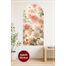 KOSS Dijital Oval Şekilli Çiçekli Tasarım Pastel Pembe Gül Temalı Romantik Duvar Sticker