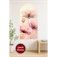 KOSS Dijital Oval Şekilli Çiçekli Tasarım Pembe Mor Renkli Şeffaf Yapraklı Dekoratif Duvar Sticker