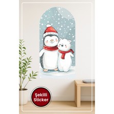 KOSS Dijital Oval Şekilli Kutup Ayısı ve Penguen Figürü Kar Temalı Kış Desenli Duvar Sticker