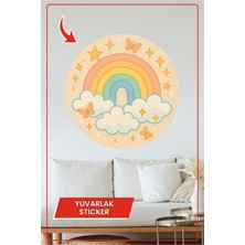 KOSS Dijital Pastel Gökkuşağı Yuvarlak Sticker Bulutlu Yıldızlı Kelebekli Renkli Temalı Dekoratif Çıkartma
