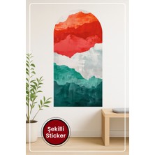 KOSS Dijital Oval Şekilli Soyut Fırça Darbeli Kırmızı Beyaz Yeşil Tonlu Sanatsal Duvar Sticker