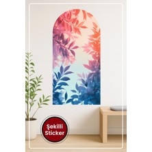 KOSS Dijital Oval Şekilli Soyut Tasarım Pembe Turuncu Mavi Yapraklı Renkli Doğa Temalı Duvar Sticker