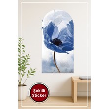 KOSS Dijital Oval Şekilli Mavi Gelincik Çiçeği Desenli Dekoratif Duvar Sticker Ev Ofis Salon Hol Için Süs