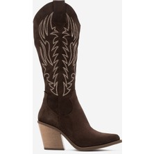 Dericlub Kadın Yüksek Topuk Western Çizme Gerçek Süet Deri Zy 1614 Süet Kahve