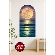 KOSS Dijital Oval Şekilli Ay ve Deniz Manzarası Desenli Dekoratif Duvar Sticker Ev Ofis Salon Hol Için Süs