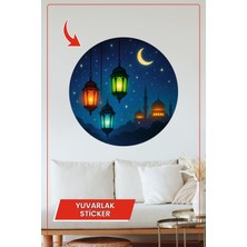 KOSS Dijital Renkli Fenerler Cami Gece Yuvarlak Sticker Dekoratif Çıkartma Duvar Ev Ramazan Bayram Tasarımı