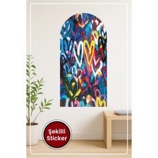 KOSS Dijital Oval Şekilli Renkli Graffiti Kalpler Soyut Desenli Dekoratif Duvar Sticker Ev Ofis Salon Hol