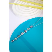 925 Ayar Gümüş 7 Element Geometrik Renkli Taşlı Y Kolye