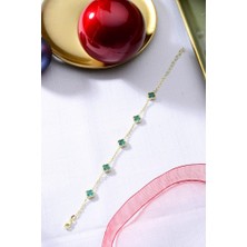 INNUENDO JEWELRY Innuendo 925 Ayar Gümüş 5’li Yonca Bileklik 8 mm Zirkon Taşlı Kadın Şık Zarif Bileklik