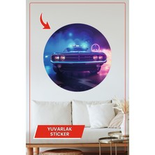KOSS Dijital Araba Yuvarlak Sticker Neon Işıklı Gece Sahnesi Dekoratif Çıkartma Ev Ofis Duvar Dekoru