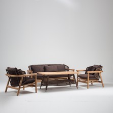 Luce Garden Inci Rattan Ahşap Bahçe & Balkon Koltuk Takımı