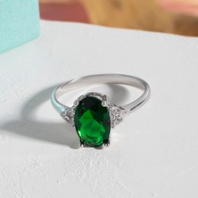 By More 925 Ayar Zümrüt Rengi Oval Taşlı Gümüş Yüzük - 12