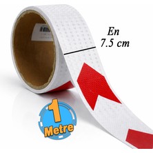 Badem10 Yapışkanlı 7.5 cm ( 1 Metre )  Kırmızı Beyaz Petekli Ok Yönlendirme Reflektörlü Reflektif Şerit Bant