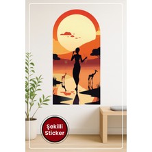 KOSS Dijital Oval Şekilli Afrika Siluet Güneş Batımı Sticker Doğa ve Hayvan Temalı Dekoratif Duvar Manzara