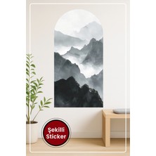 KOSS Dijital Oval Şekilli Doğal Manzara Sticker Siyah Beyaz Gri Dağ Temalı Estetik Ev Dekorasyonu Sticker