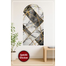 KOSS Dijital Oval Şekilli Mermer Desen Sticker Beyaz Siyah Altın Çizgili Dekoratif Duvar Sticker