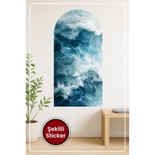 KOSS Dijital Oval Şekilli Deniz Dalgası Sticker Mavi Beyaz Tonlu Sanatsal Görünümlü Dekoratif Duvar Sticker