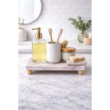 Doğal Mermer Ayaklı Sunum Tepsisi & Banyo Mutfak Tezgah Üstü Düzenleyici Organizer Stant