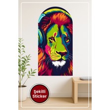 KOSS Dijital Renkli Aslan Portresi Oval Şekilli Duvar Sticker Modern Pop Art Müzik Temalı Dekor Tasarımı