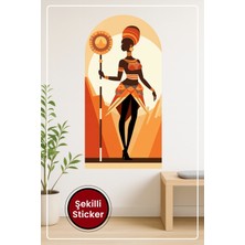 KOSS Dijital Oval Şekilli Afrika Kraliçesi Sticker Etnik Silüet ve Asa Temalı Dekoratif Duvar Süsü