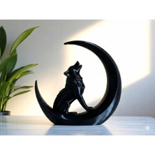 Sora Design Ay Üzerinde Uluyan Kurt Figürlü Dekoratif Masa ve Raf Süsü