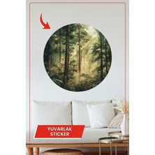 KOSS Dijital Güneş Işığıyla Aydınlanan Yeşil Orman Manzarası Yuvarlak Modern Dekoratif Duvar Stickerı