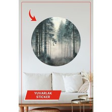 KOSS Dijital Sisli Çam Ormanı Temalı Yuvarlak Sticker Huzurlu Doğa Görünümlü Duvar Dekoru