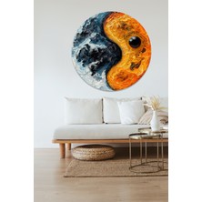 KOSS Dijital Soyut Ateş ve Su Yuvarlak Sticker, Yuvarlak Şekilli Sticker, Yin ile Yang Tarzı Renkli Duvar Dekoru