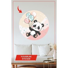 KOSS Dijital Uçan Balonlu Sevimli Panda Tasarımlı Yuvarlak Sticker Renkli Modern Duvar Dekoru Ev Ofis Için