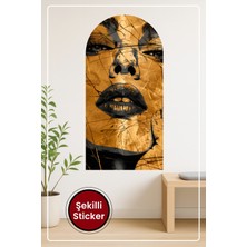 KOSS Dijital Oval Şekilli Kadın Sticker Modern Portre ve Siyah Altın Tonlu Duvar Sticker