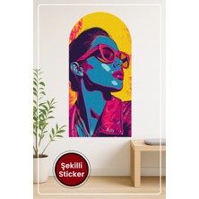 KOSS Dijital Oval Şekilli Soyut Renkli Sticker Pop Tarzda Gözlüklü Kadın Temalı Duvar Sticker