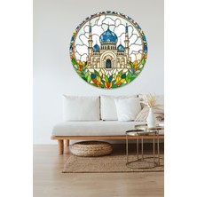 KOSS Dijital Mozaik Çiçek Desenli Cami Yuvarlak Sticker, Yuvarlak Şekilli Sticker, Ramazan Bayramı Duvar Dekoru
