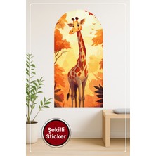 KOSS Dijital Oval Şekilli Zürafa Sticker Sonbahar Temalı Çizgi Orman Görseliyle Eğlenceli Duvar Dekoru