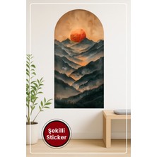 KOSS Dijital Oval Şekilli Dağ ve Güneş Sticker Gün Doğumu Temalı Dekoratif Duvar Sticker