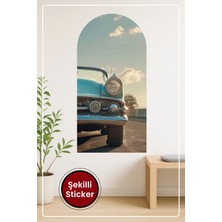 KOSS Dijital Oval Şekilli Araba Sticker Klasik Mavi Araç Temalı Retro Duvar Sticker
