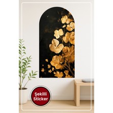 KOSS Dijital Oval Şekilli Zarif Çiçek Altın Efektli Petalli Koyu Zeminli Dekoratif Duvar Sticker