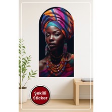 KOSS Dijital Afrika Kültürlü Kadın Portresi Oval Şekilli Duvar Sticker Modern Dekoratif Tasarım